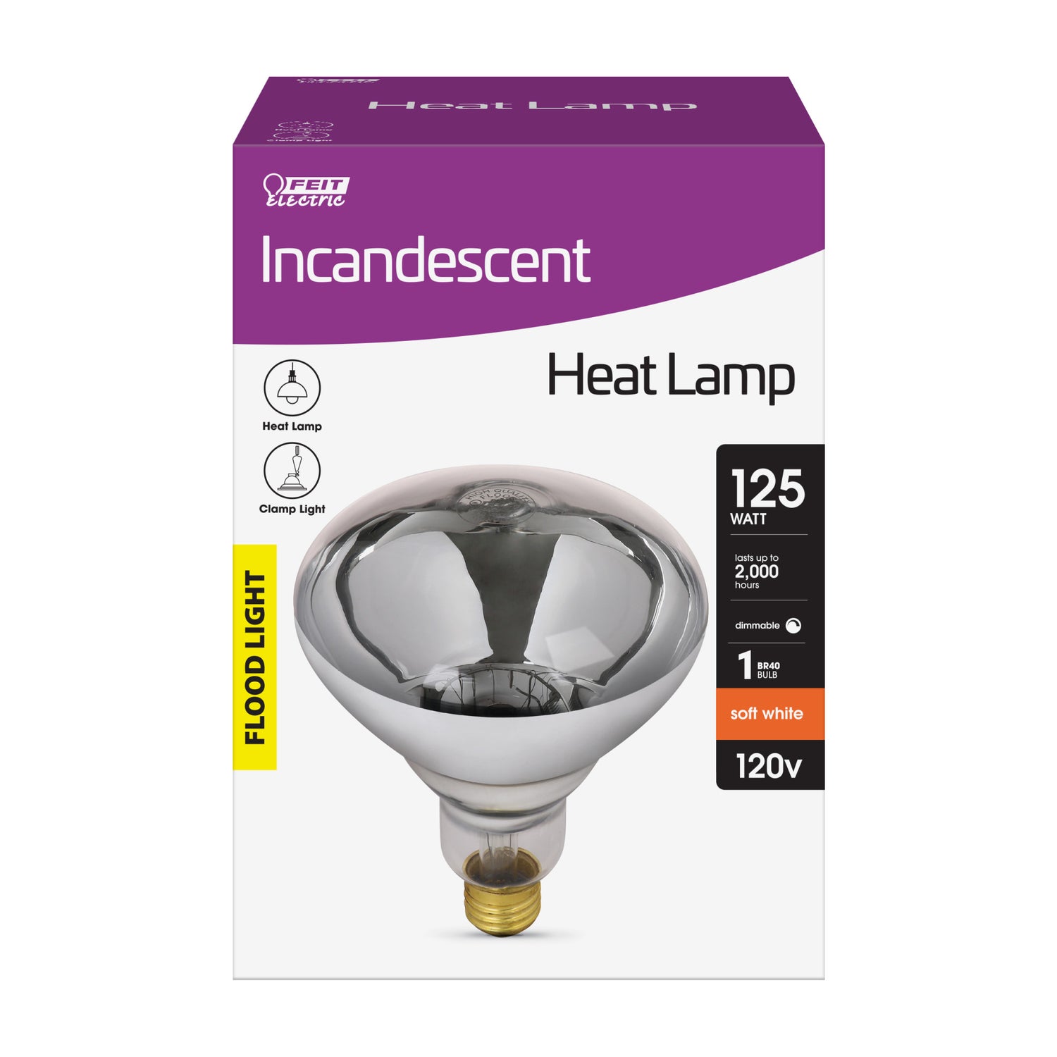 125W Clear R40 Dimmable Incandescent Heat Lamp Reflector
