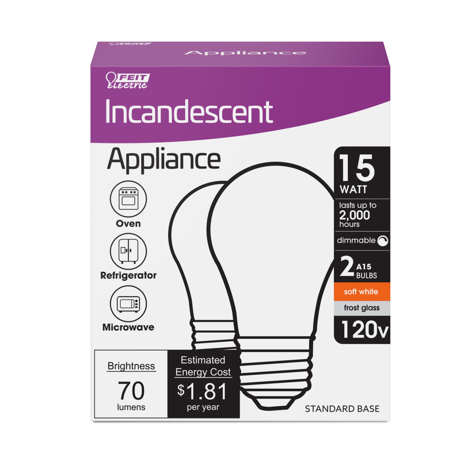 15W Soft White (2700K) A15 Appliance Incandescent Light Bulb