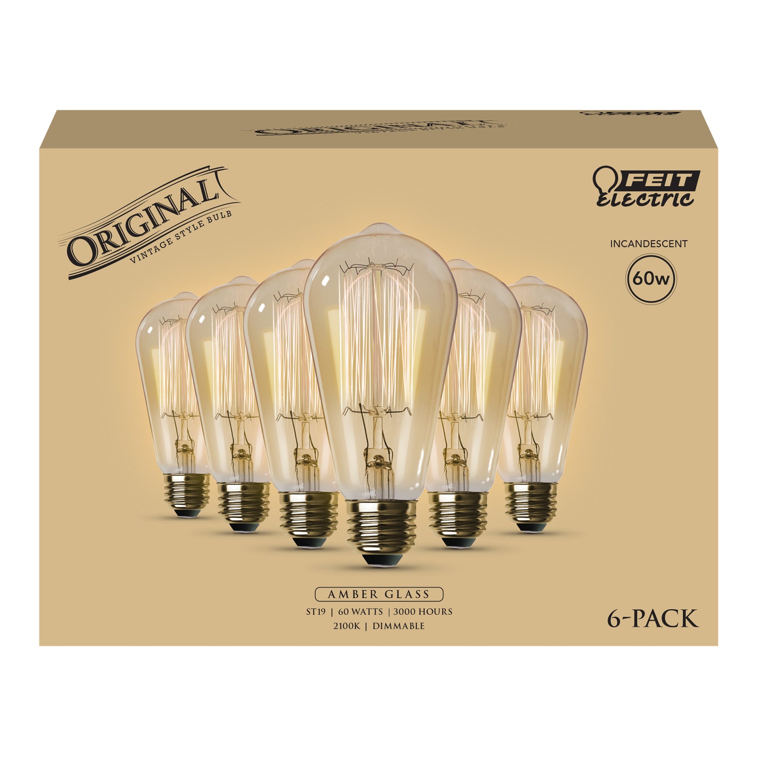 60W Replacement ST19 E26 Dimmable Cage Filament Amber Glass Vintage Edison Incandescent Light Bulb, Warm White (6-Pack)