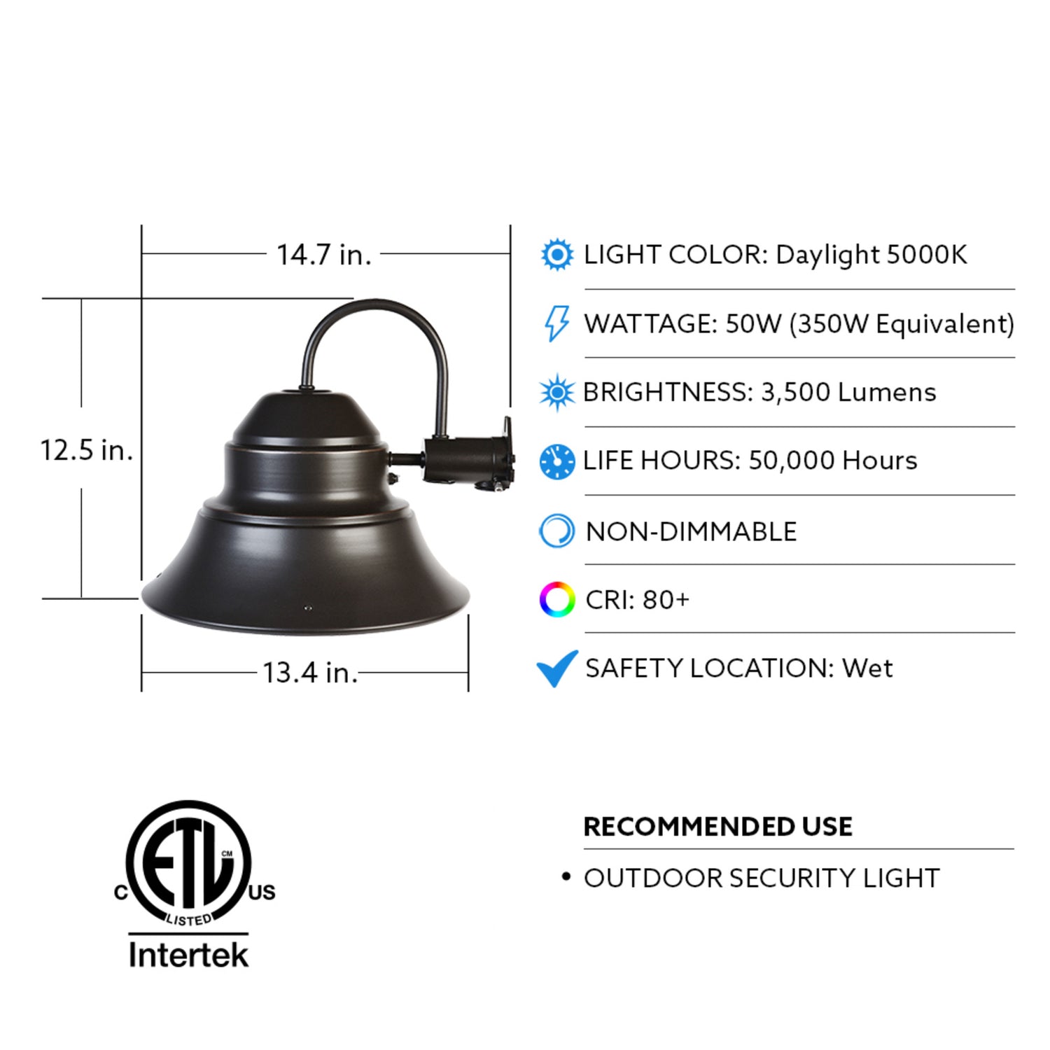 13 in. 50W (350W Equivalent) Daylight (5000K) 3500 Lumens Dusk to Dawn Yard Light