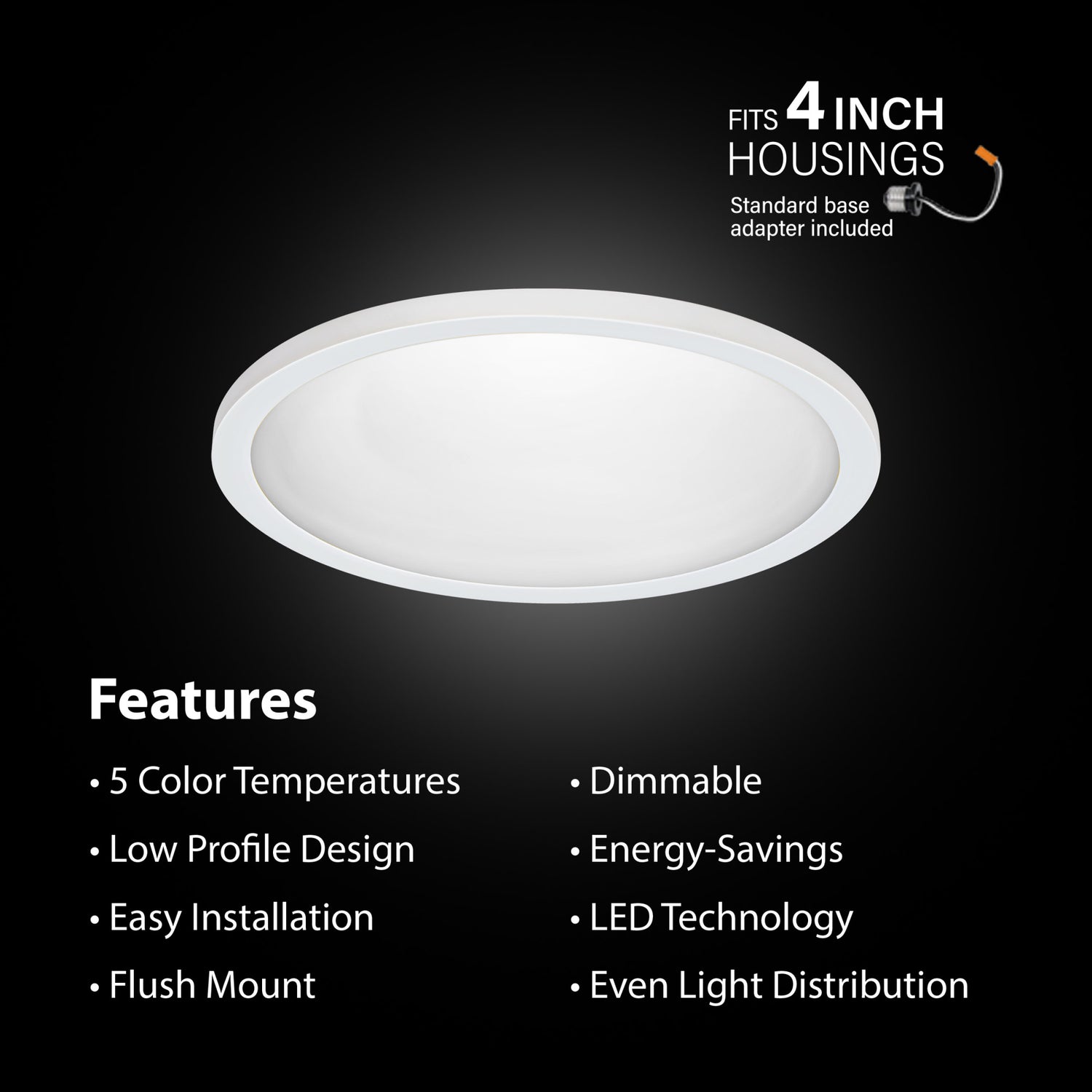 5 in. Round 7.2W (50W Replacement) Selectable White Dimmable LED Flat Panel Ceiling Downlight, White