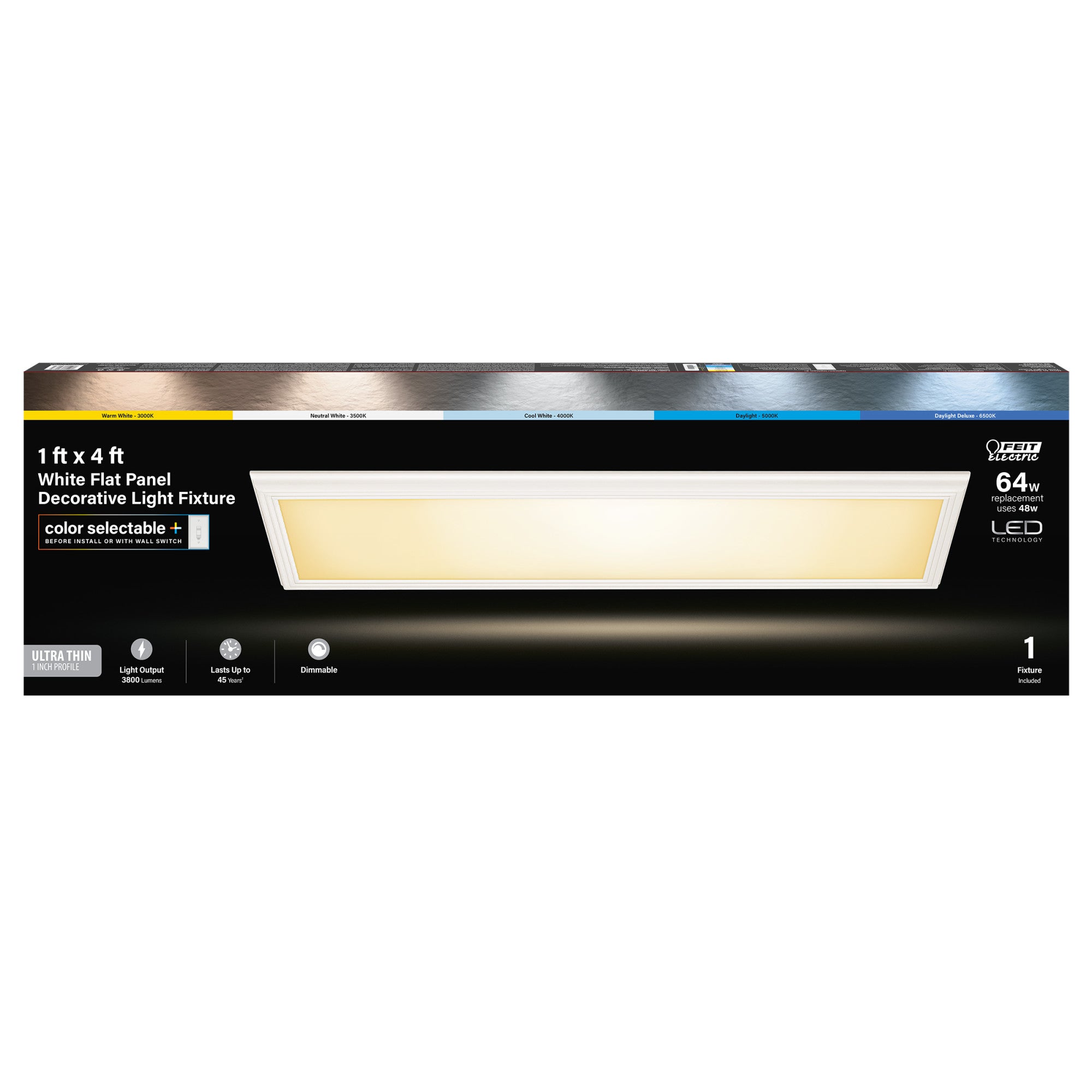 1 ft. x 4 ft. 48W 64W Equivalent Color Selectable 5CCT Dimmable Wh