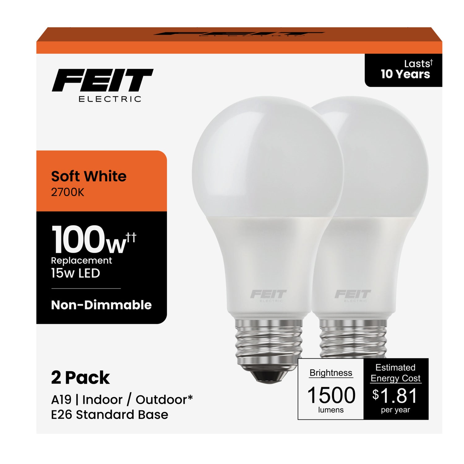 15W (100W Replacement) Soft White (2700K) A19 General Purpose LED (2-Pack)