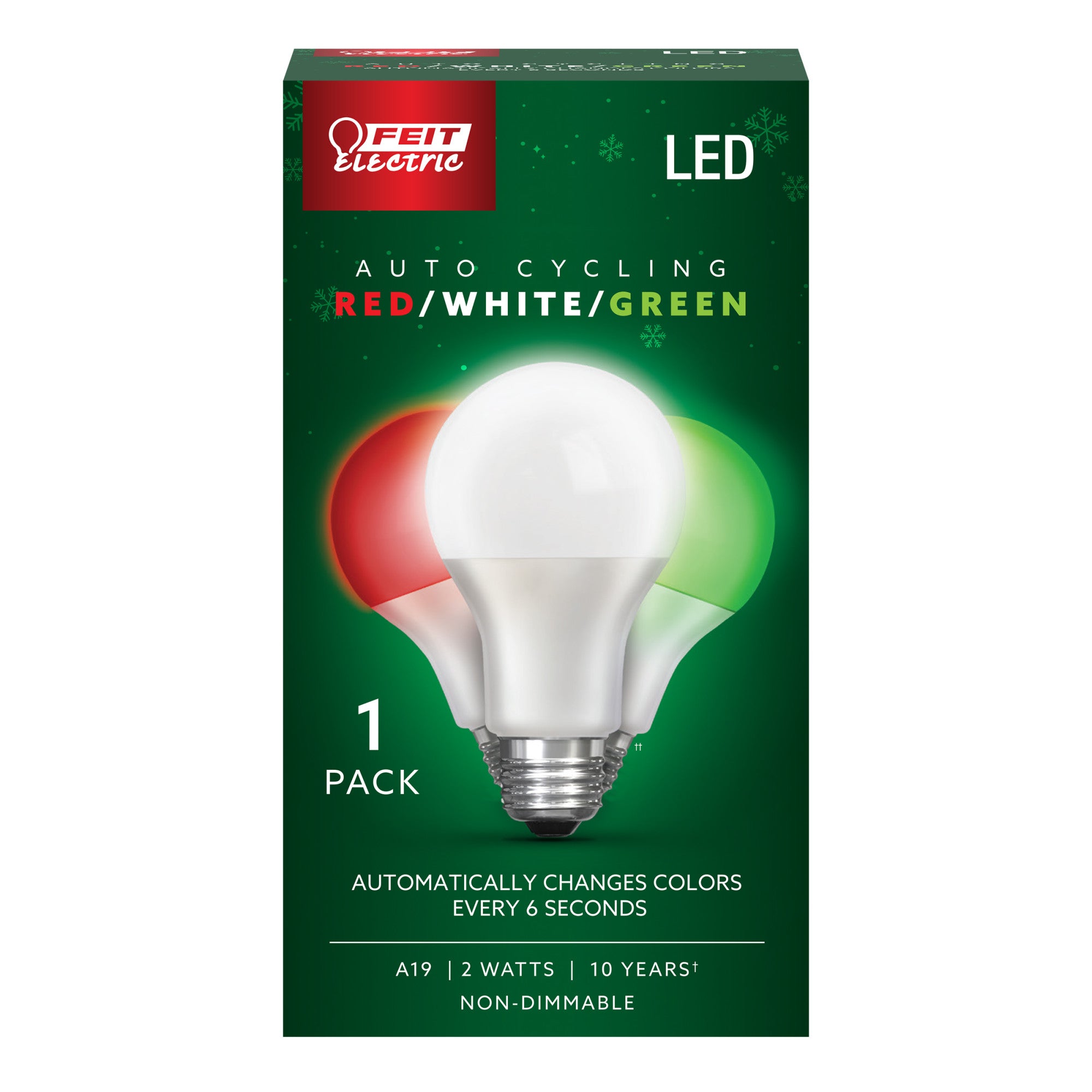 2W Green Red White A19 E26 Base Auto Cycling LED Bulb 36 Pack