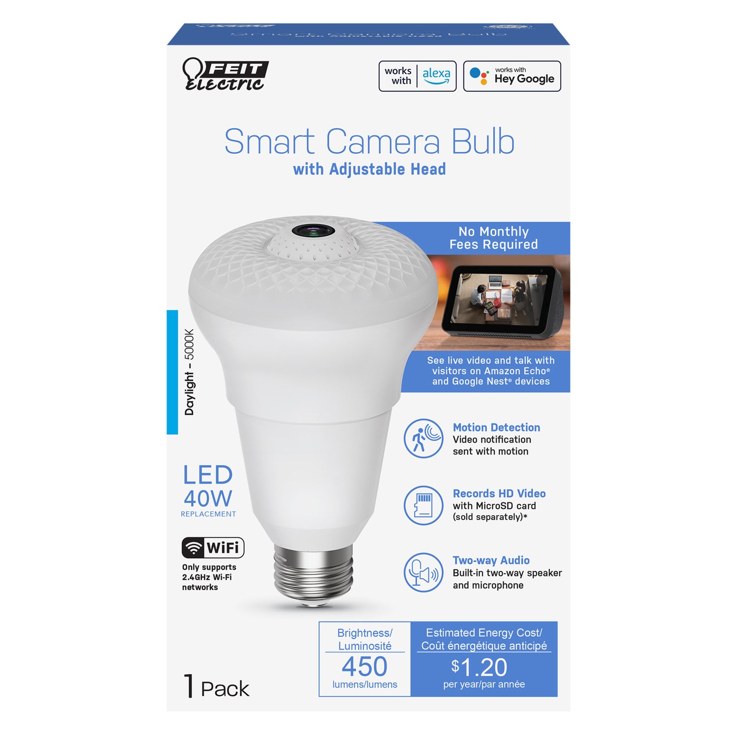 1080p Smart LED A23 Camera Light Bulb