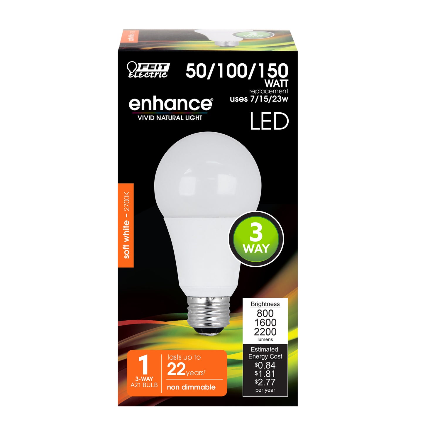 23W (50W Replacement) Soft White (2700K) A21 LED 3-Way Enhance LED