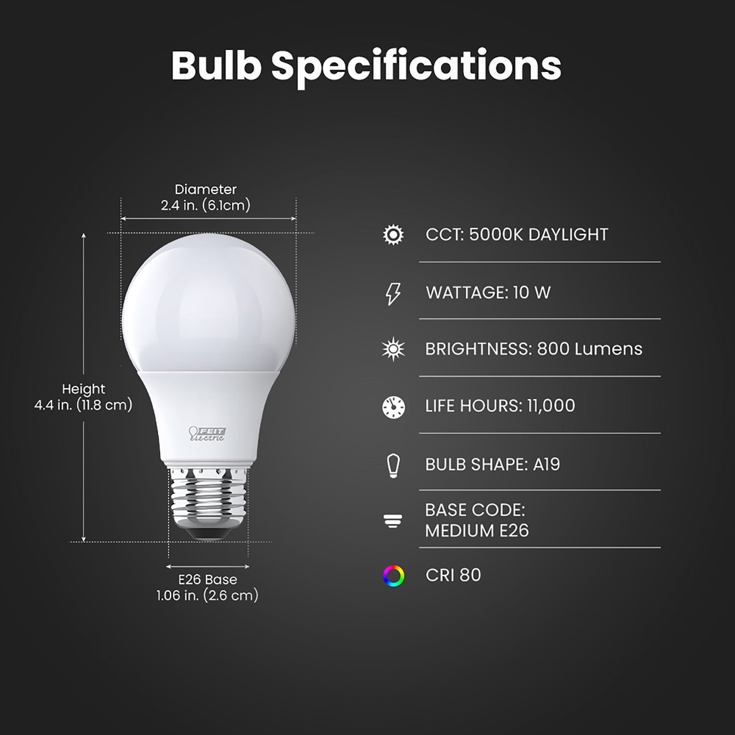 10W (60W Replacement) Daylight (5000K) E26 Base A19 General Purpose LED Light Bulb (10-Pack)