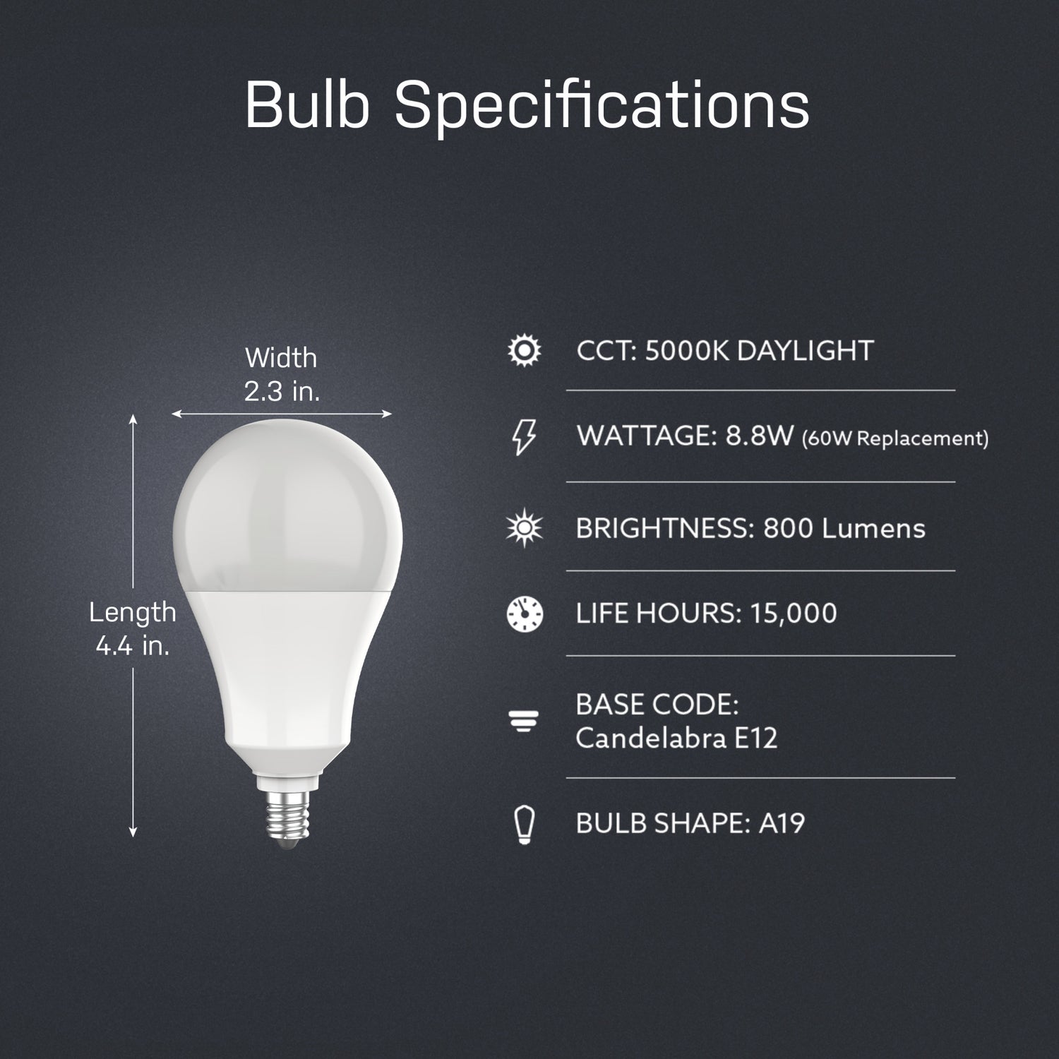 8.8W (60W Equivalent) Daylight (5000K) E12 Candelabra Base A19 Dusk to Dawn Outdoor LED Light Bulb