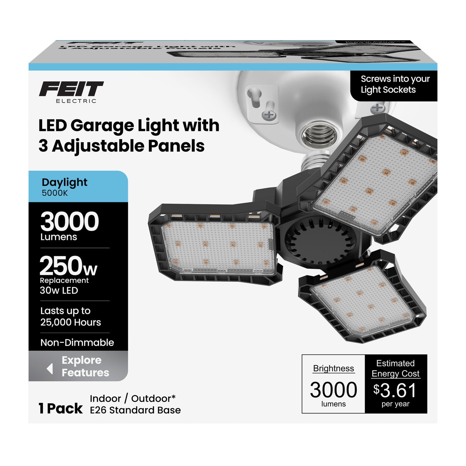 3000 Lumen Adjustable Panel Garage Light