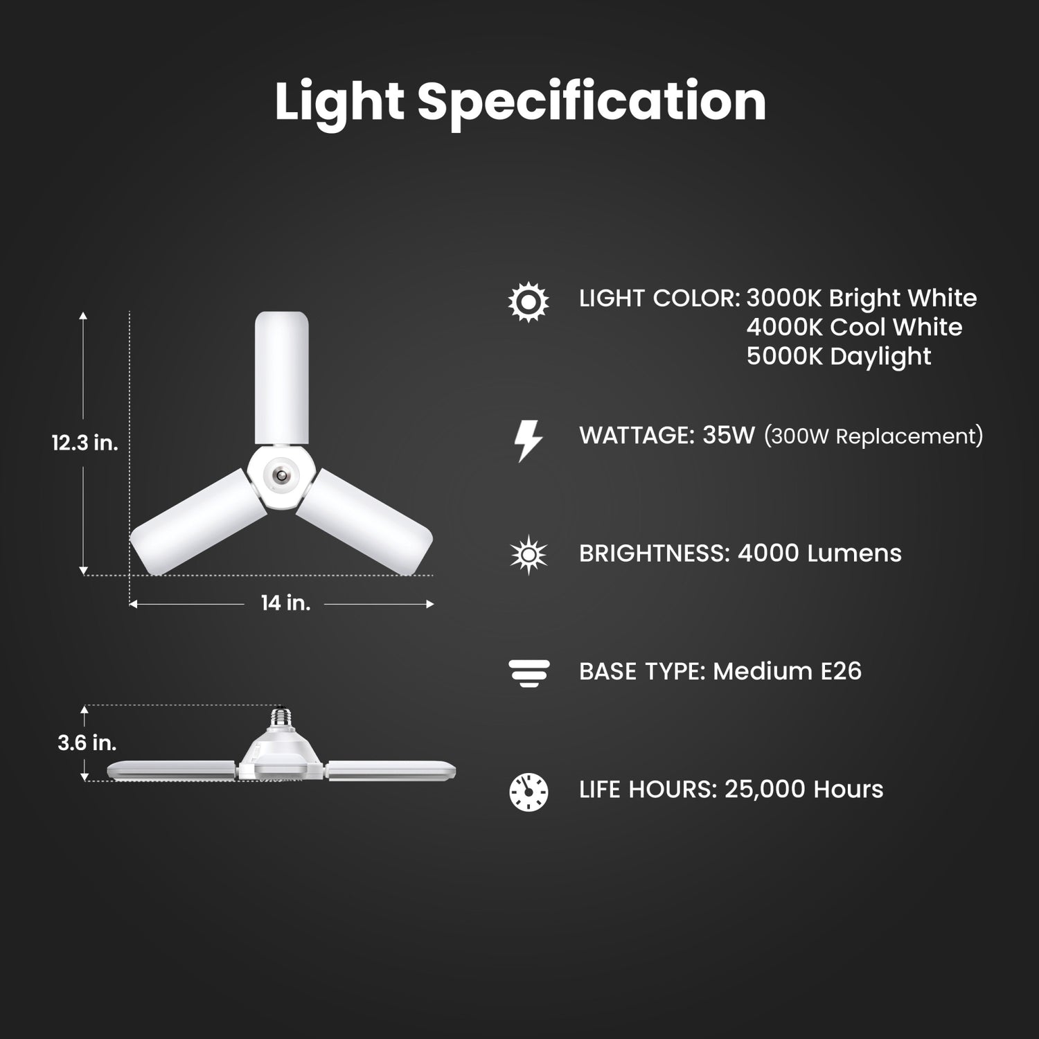 35W (300W Equivalent) Selectable White E26 Replacement LED Multi-Directional Light + Motion Sensor