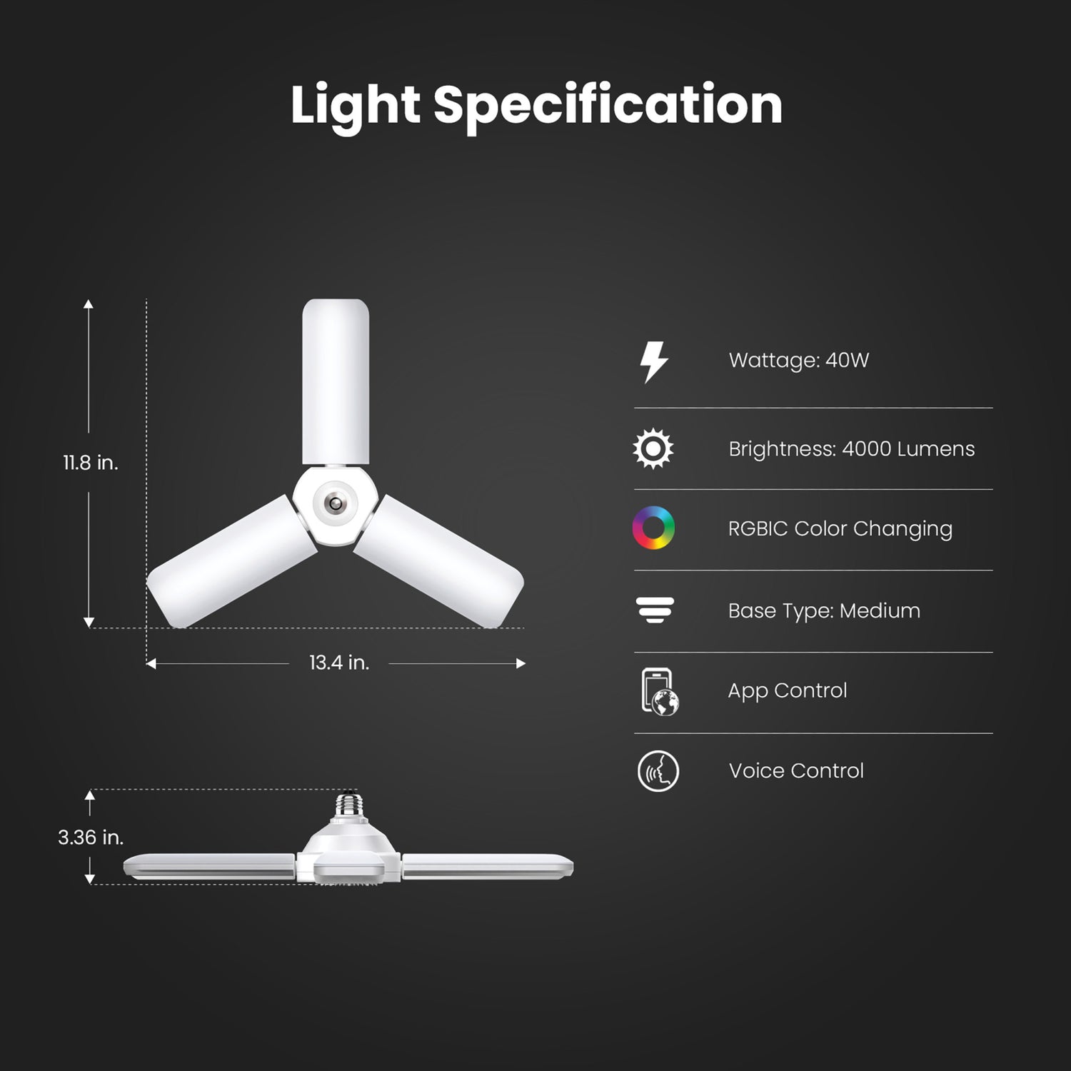 4000 Lumen Smart Color Changing and Daylight White E26 Base LED Multi-Directional Light