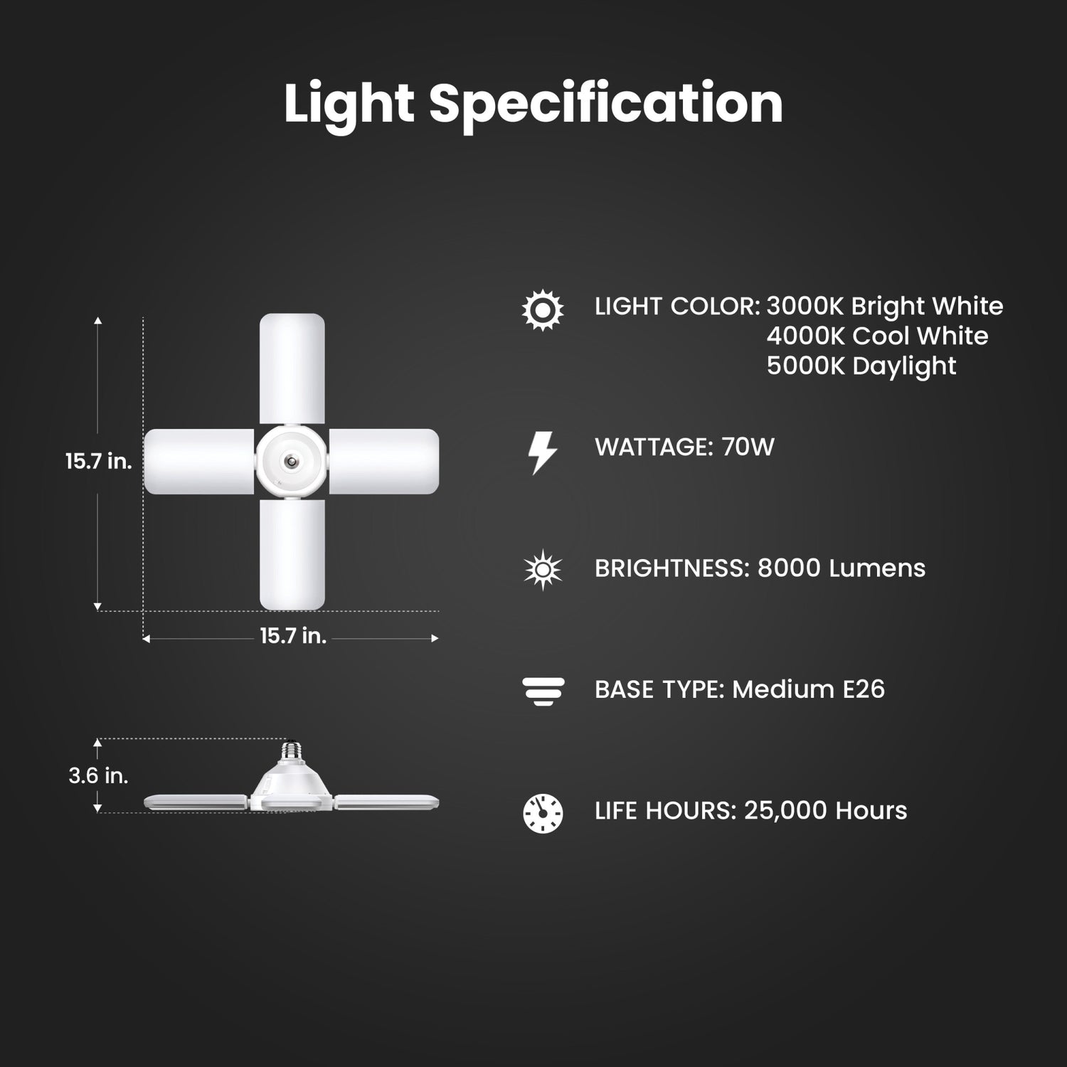 70W (400W Replacement) Selectable White Foldable LED High Output Multi-Directional Light