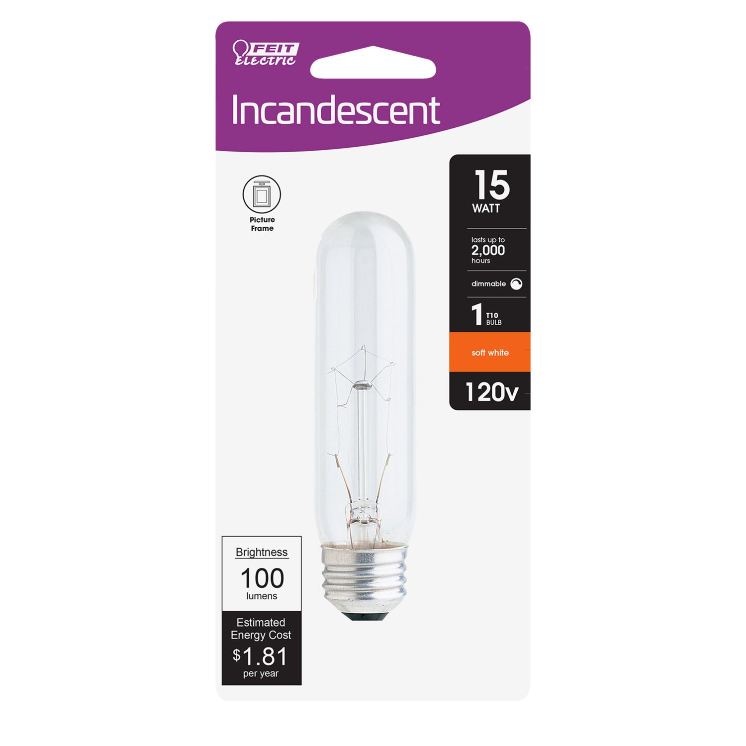 15W Soft White (2700K) E26 Base T10 Incandescent Light Bulb