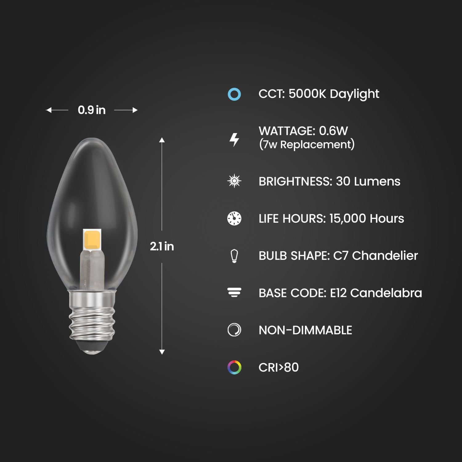 0.6W (7W Replacement) Daylight (5000K) C7 Special Use LED Light Bulb (4-Pack)