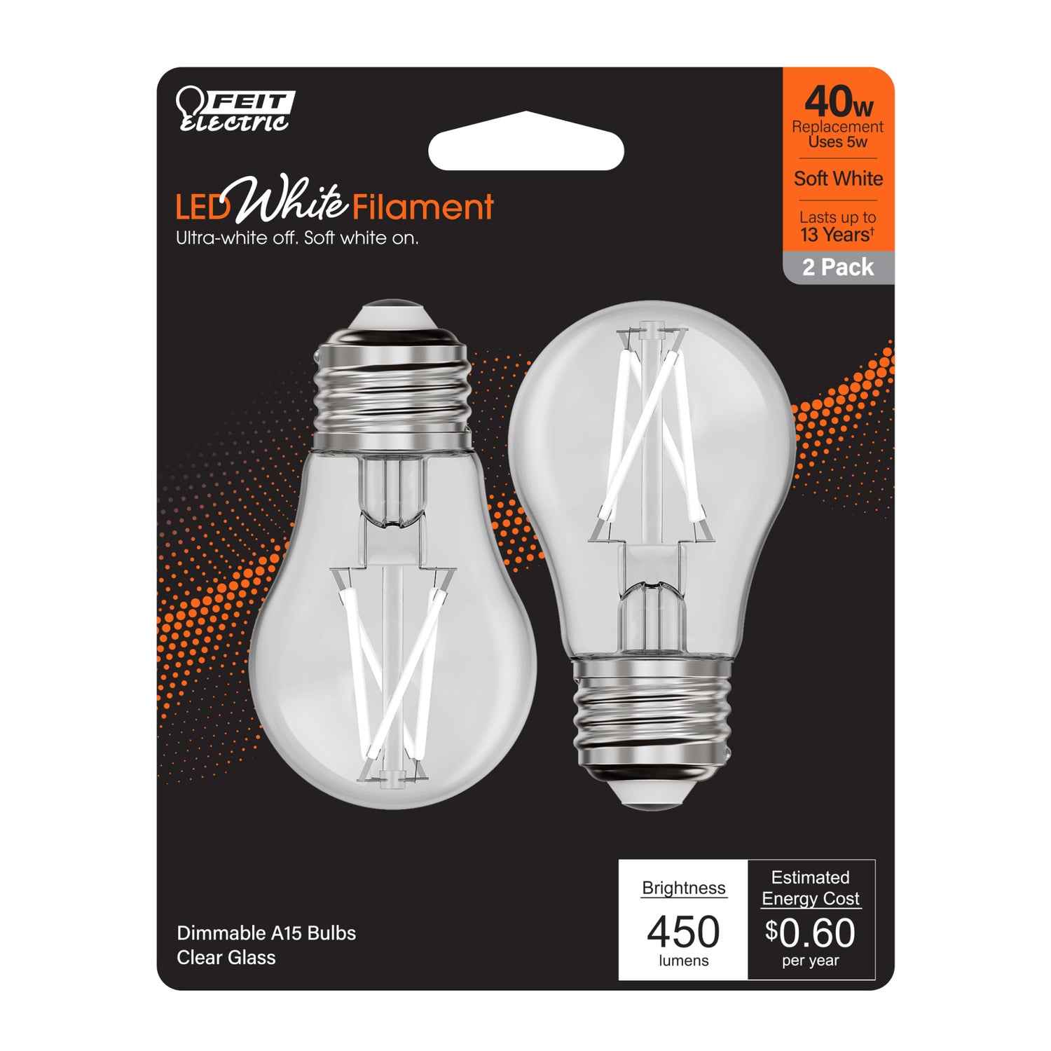 5W (40W Equivalent) Soft White (2700K) A15 E26 Base Exposed White Filament LED Light Bulb (2-Pack)