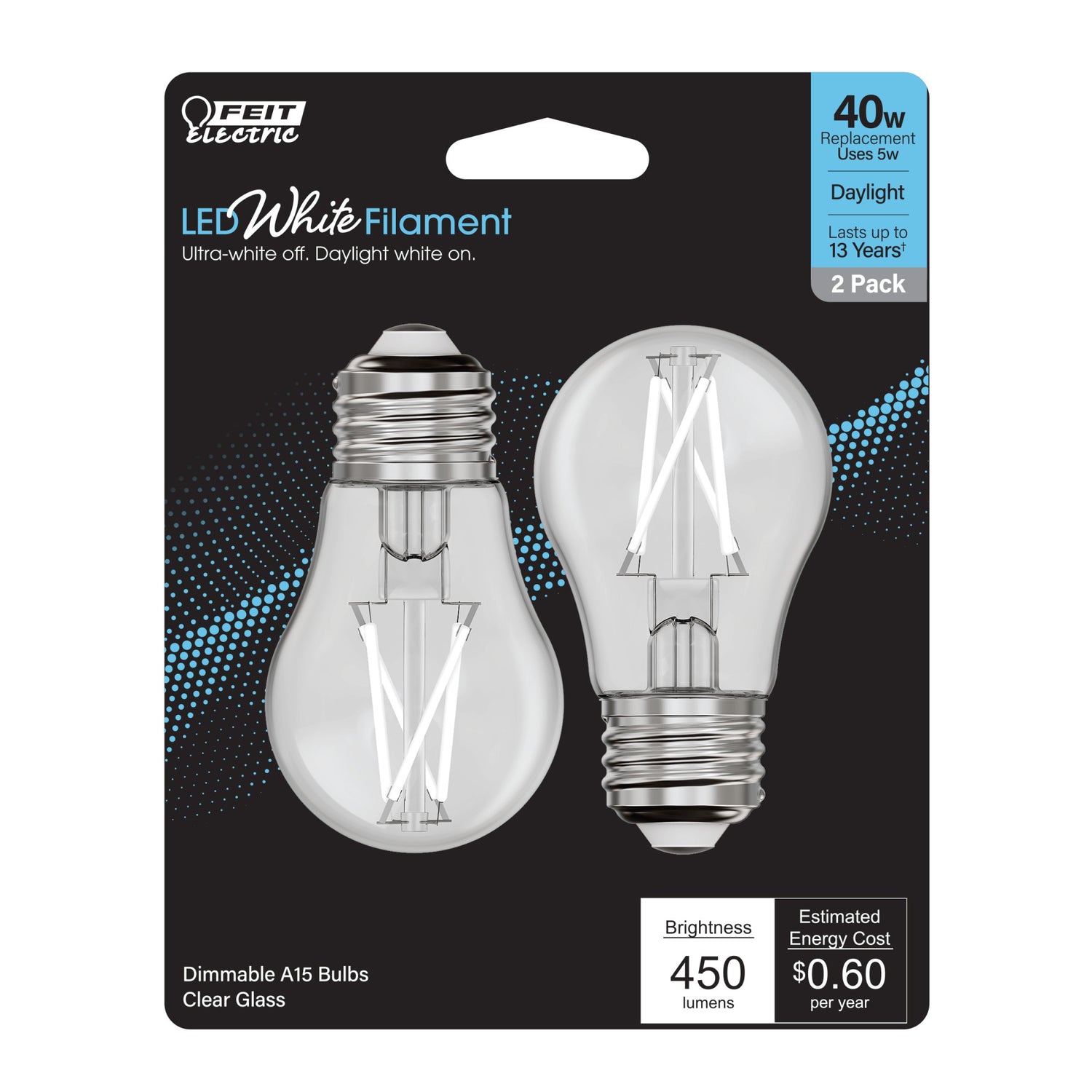 5W (40W Equivalent) Daylight (5000K) A15 E26 Base Exposed White Filament LED Light Bulb (2-Pack)