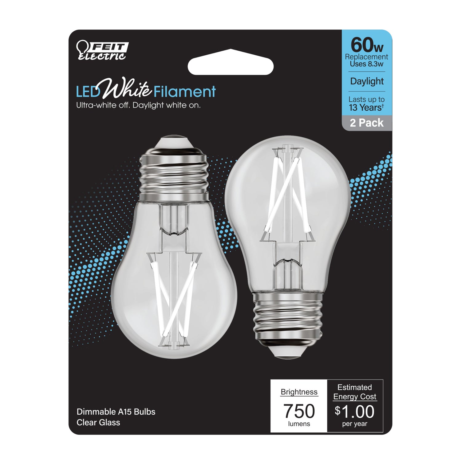 8W (60W Equivalent) Daylight (5000K) A15 E26 Base Exposed White Filament LED Light Bulb (2-Pack)