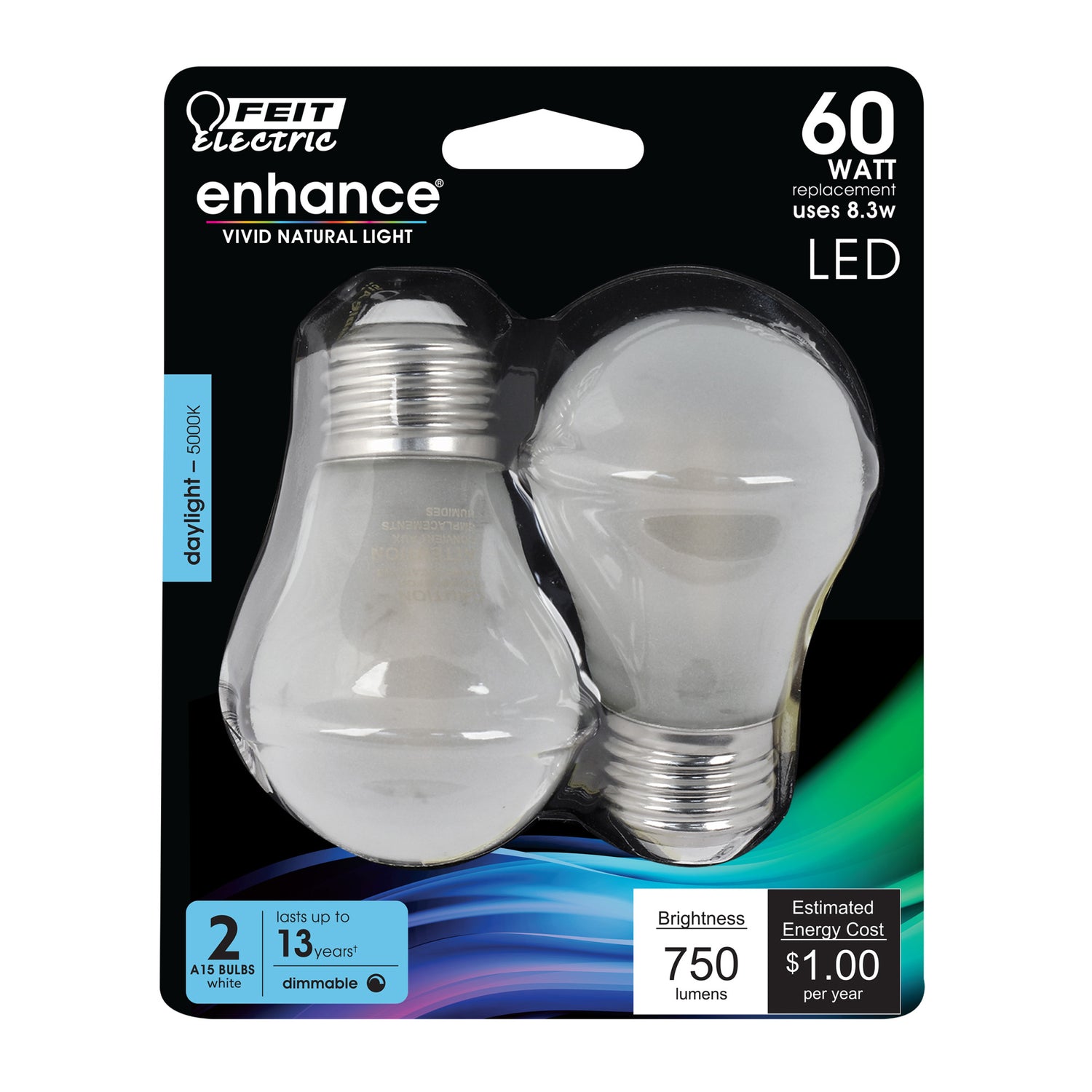 60W Replacement A15 Dimmable Daylight Frost Glass Filament (2-Pack)