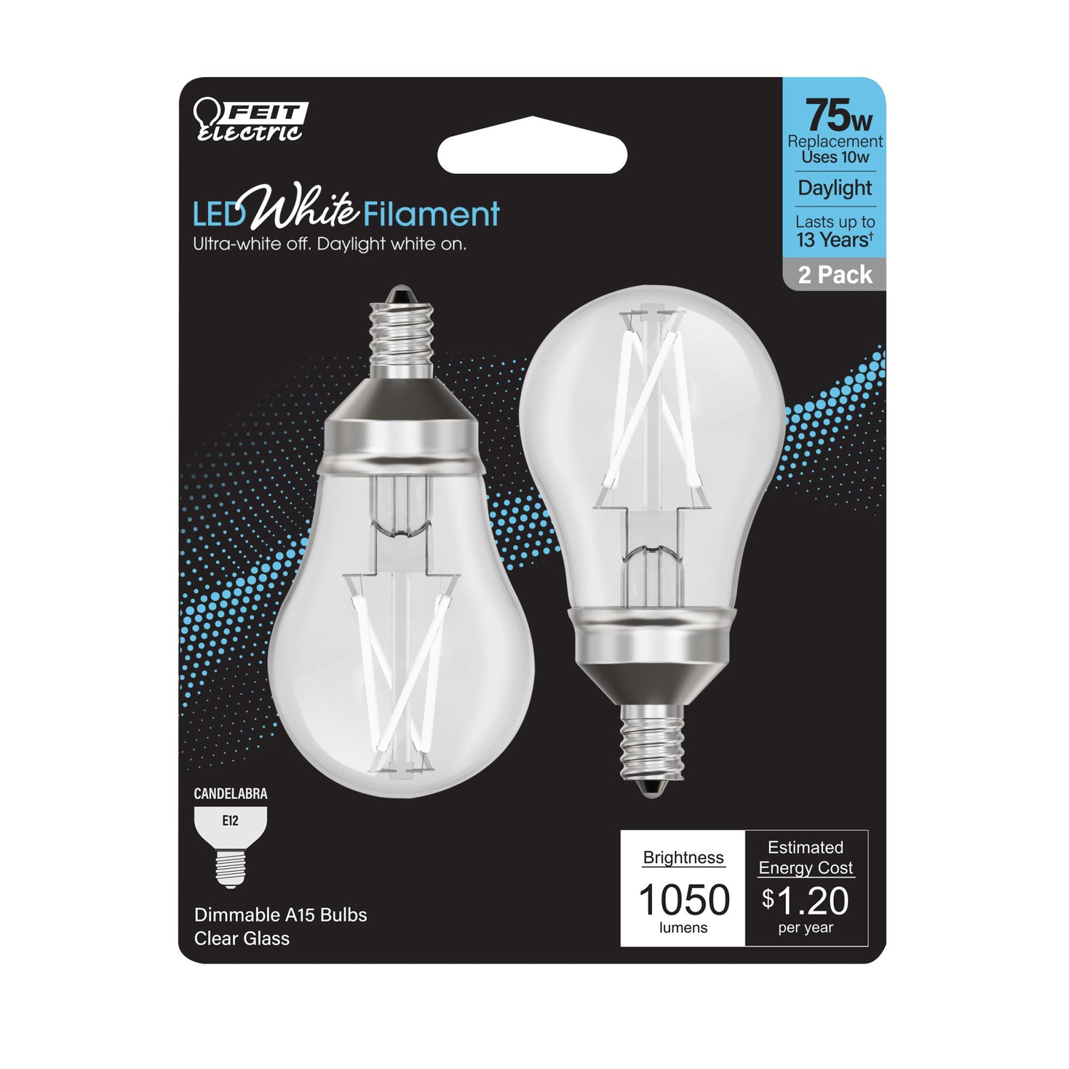 8W (75W Equivalent) Daylight (5000K) A15 E12 Base Exposed White Filament LED Light Bulb (2-Pack)