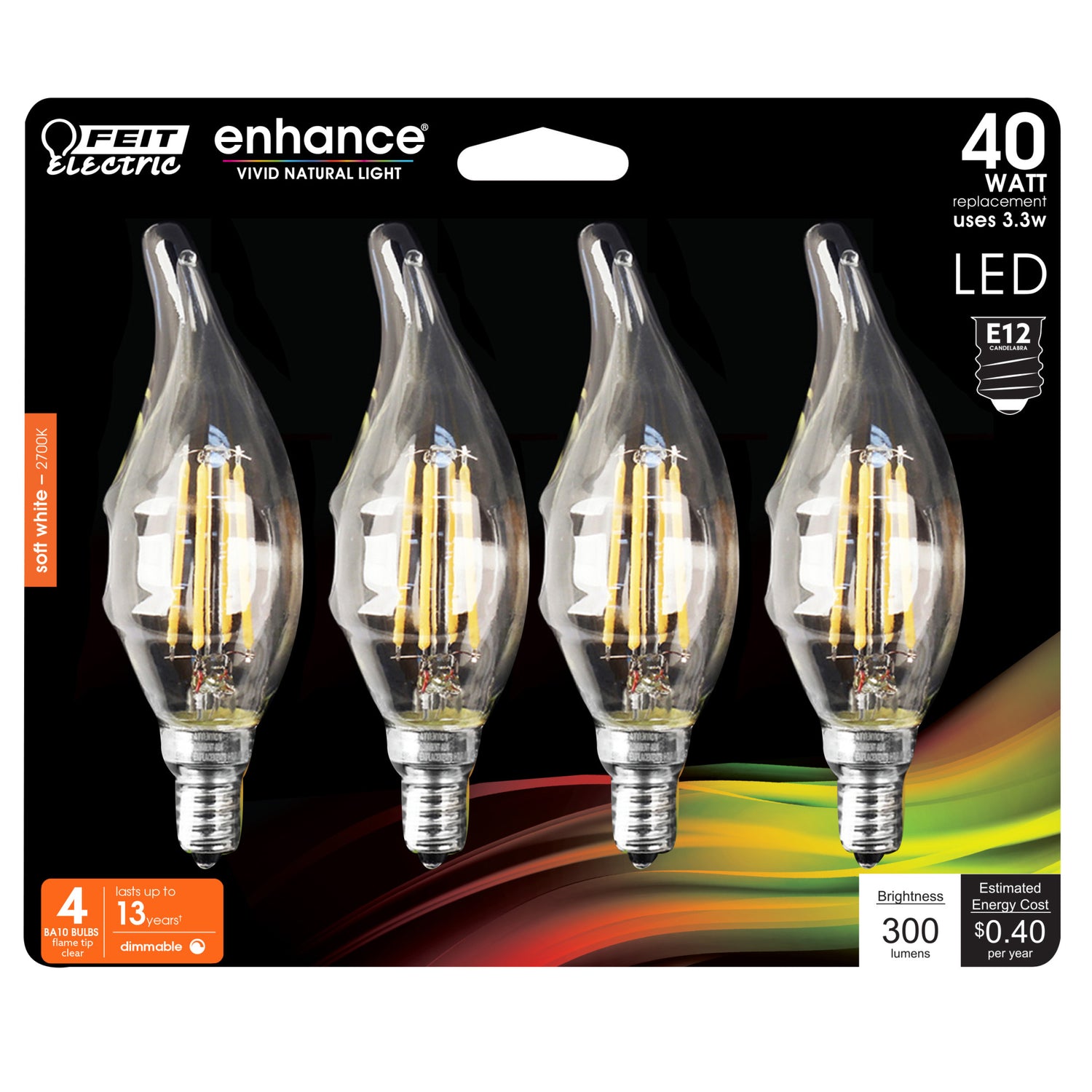 40W Replacement Clear BA10 Dimmable Soft White Decorative LED Filament Enhance (4-Pack)