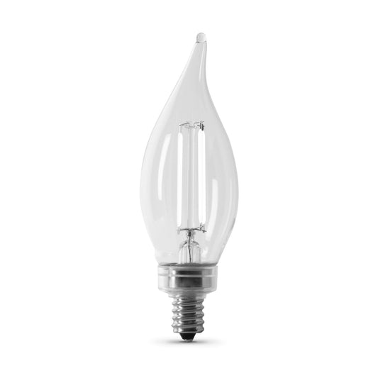 5.5W (60W Equivalent) Daylight White (5000K) BA10 Candelabra (E12 Base) Dimmable Flame Tip Exposed White Filament Chandelier LED Bulb (2-Pack)