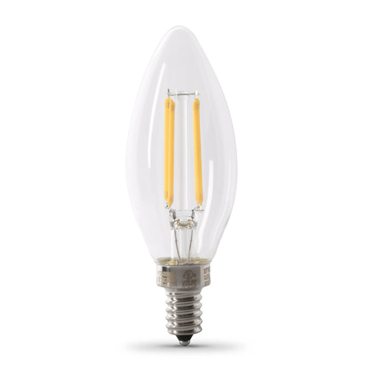 10W (100W Replacement) Bright White (3000K) E12 Base B10 Blunt Tip Dimmable Filament LED Bulb (2-Pack)