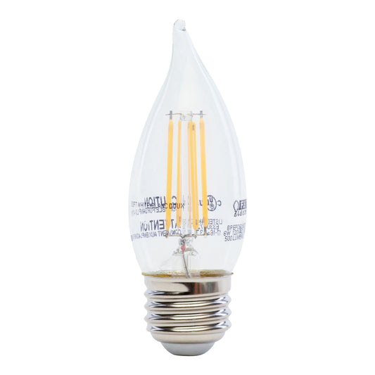 60 Watt Soft White Clear Flame Tip  Dimmable LED Glass Filament Light Bulb 4-Pack