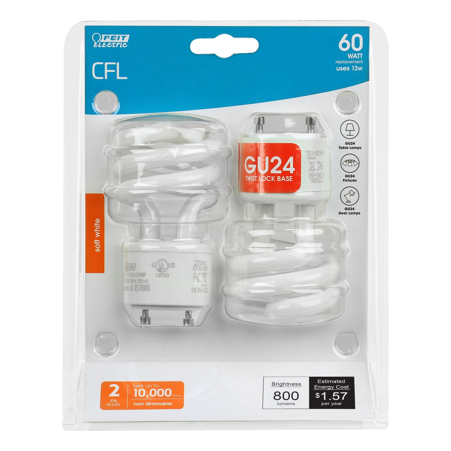 13W (60W Replacement) Soft White (2700K) E26 Base Mini Twist General Purpose CFL Light Bulb (2-Pack)