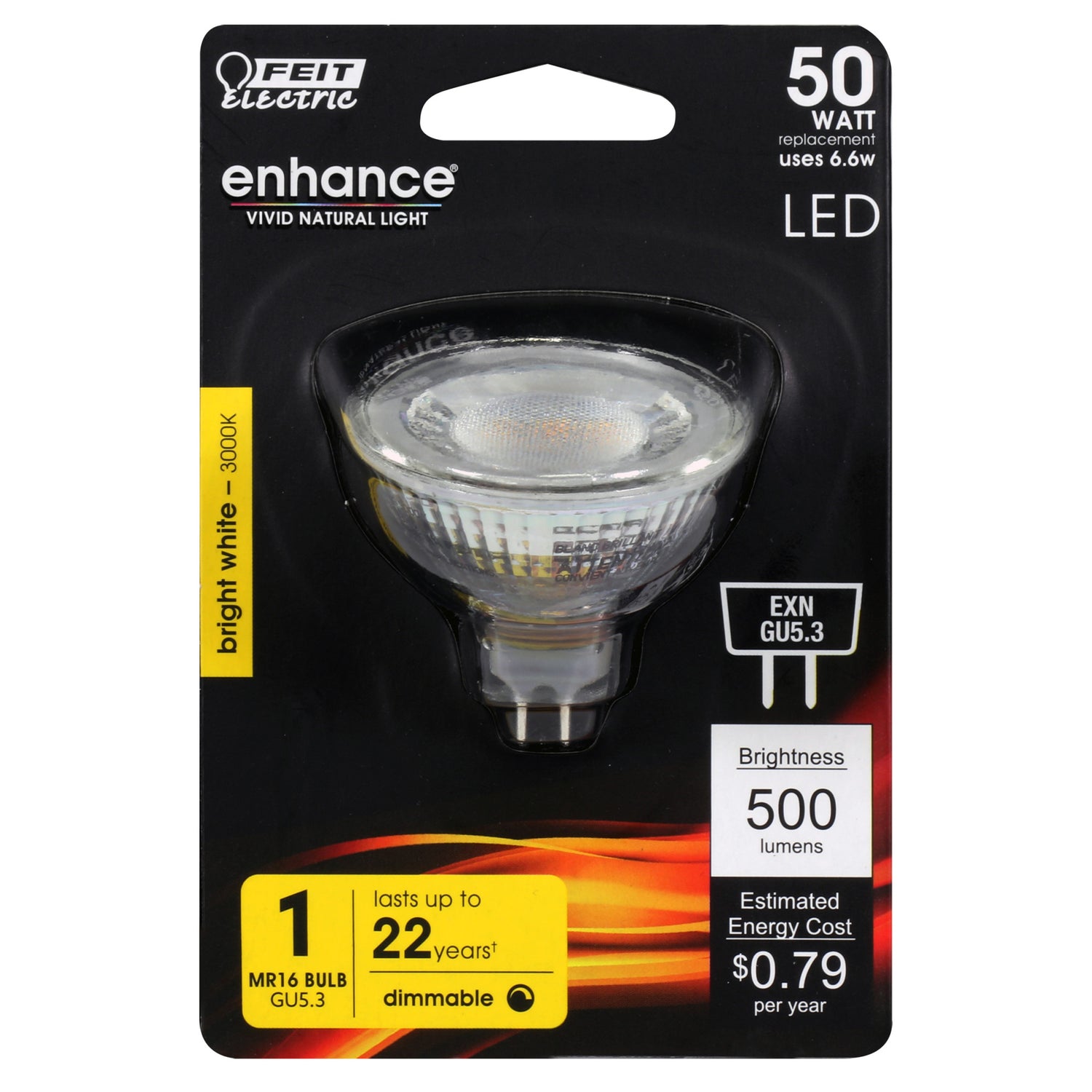 6.6W (50W Replacement) Bright White (3000K) GU5.3 Base MR16 Reflector Enhance LED