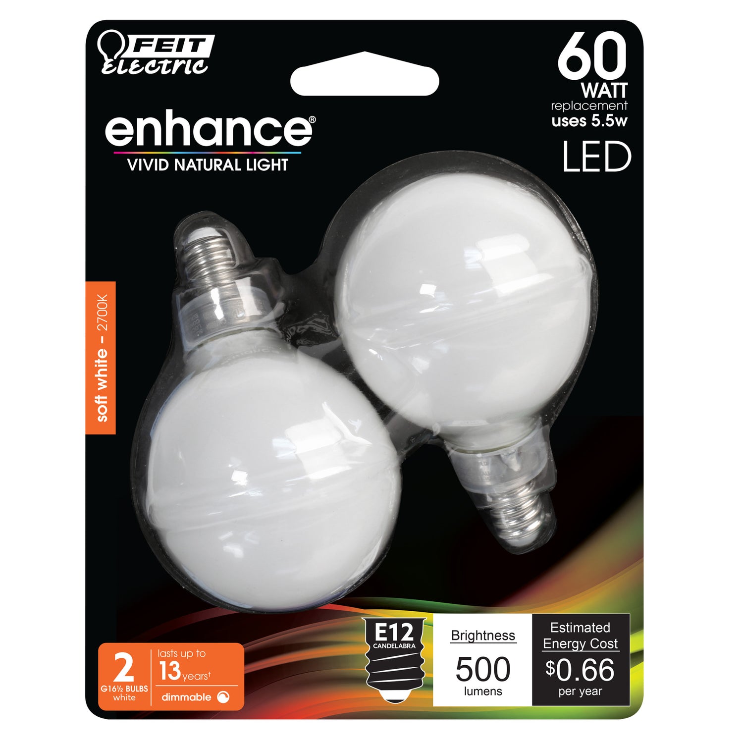 5.5W (60W Replacement) Soft White (2700K)  G16 1/2 (E12 Base) Frost Filament LED Bulb (2-Pack)