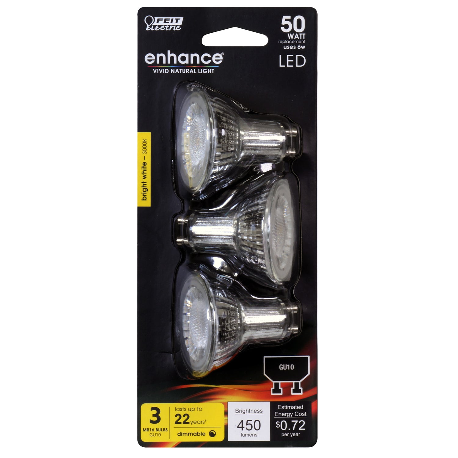 6W (50W Replacement) Bright White (3000K) MR16 GU10 Dimmable LED Enhance Mini Reflector (3-Pack)