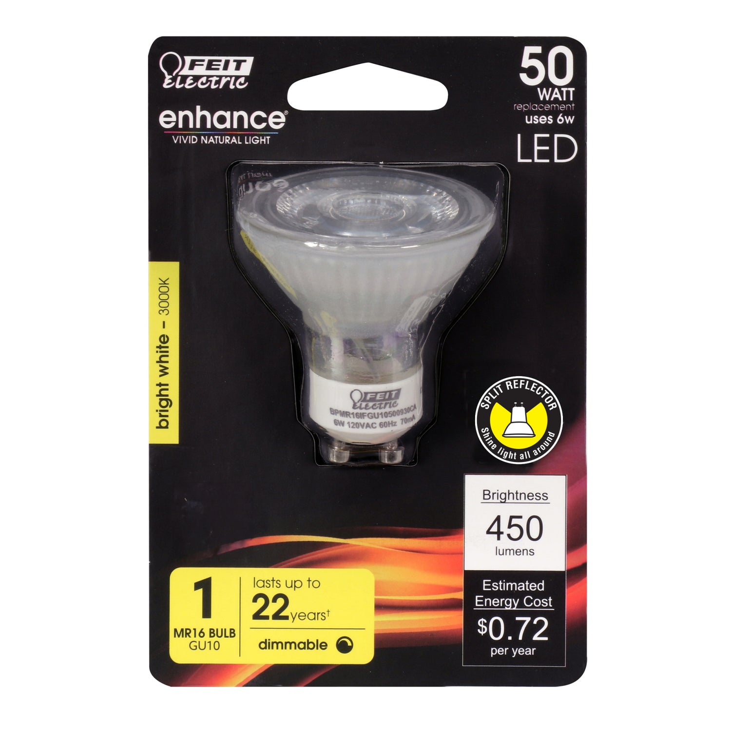 50W Equiv.  Bright White MR16 GU10 Dimmable LED Enhance Mini Split Reflector