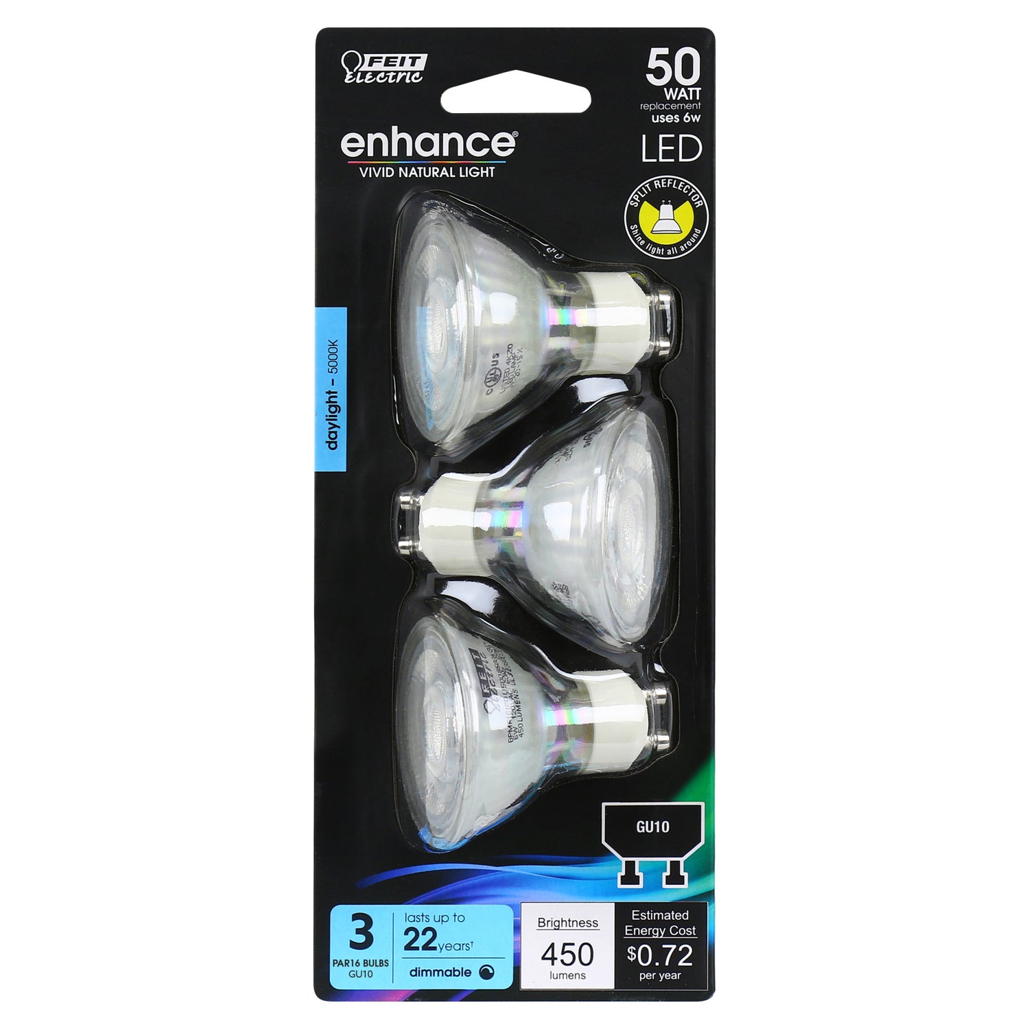 6W (50W Replacement) Daylight (5000K) GU10 Base MR16 Dimmable LED (3-Pack)