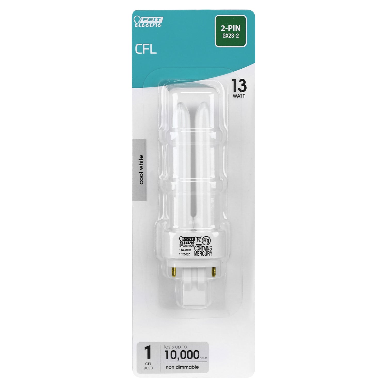 13W Cool White (4100K) PLD GX23-2 Base Compact Fluorescent Light Bulb