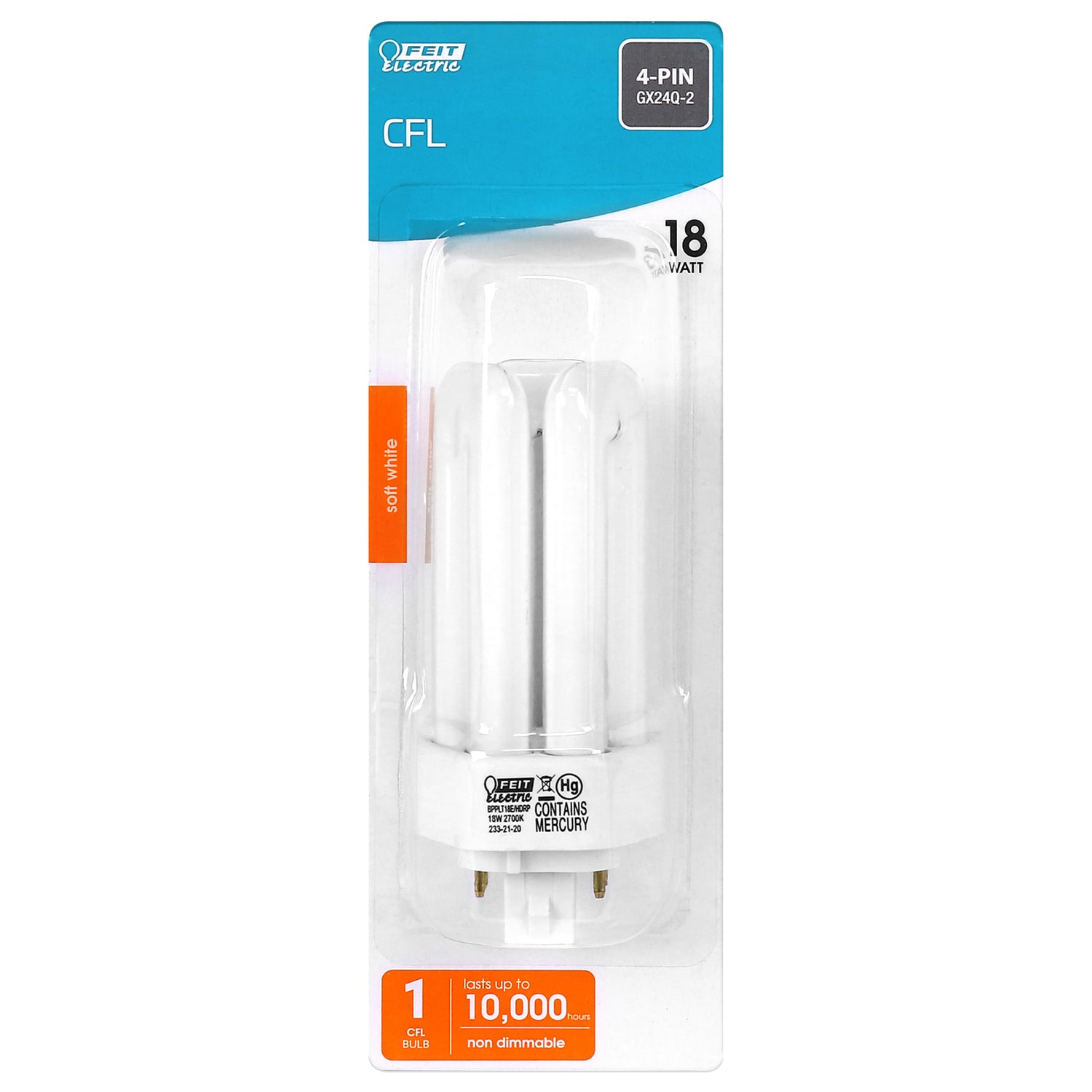 18W Soft White (2700K) PLT  GX24Q-2 Base Non-Dimmable Triple Twin Tube Compact Fluorescent Light Bulb