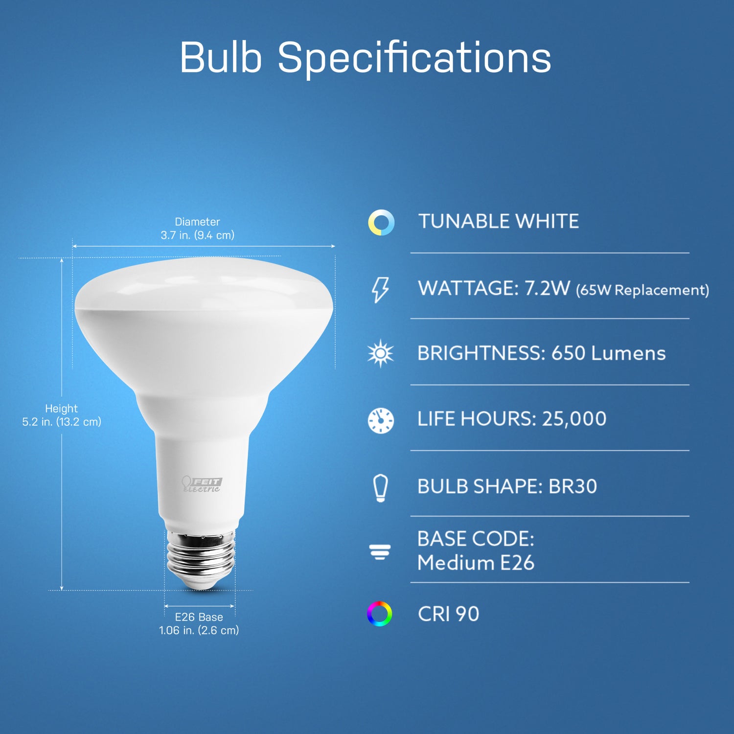 7.2W (65W Replacement) Tunable White E26 Base BR30 Smart Wi-Fi Light Bulb