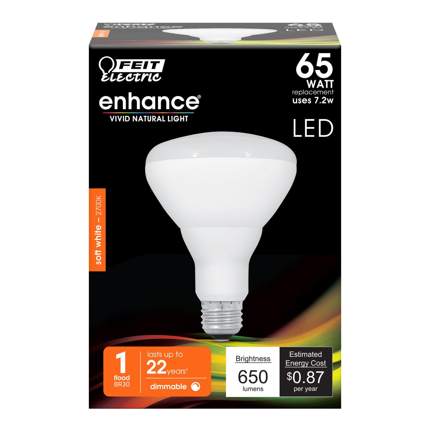 7.2W (65W Replacement) Soft White (2700K) E26 Base BR30 Dimmable Enhance Reflector LED