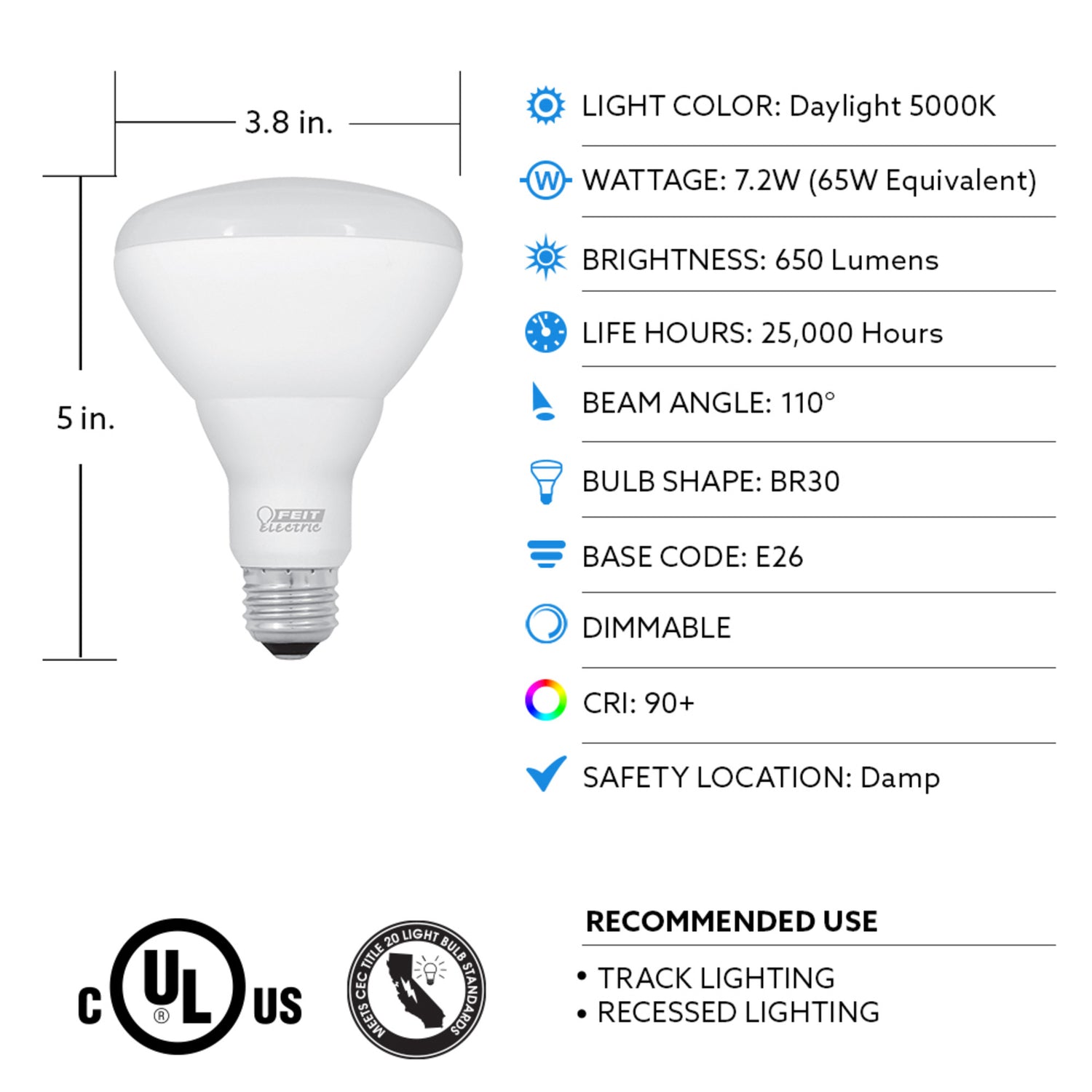 7.2W (65W Replacement) Daylight (5000K) BR30 Dimmable Enhance Reflector LED (3-Pack)