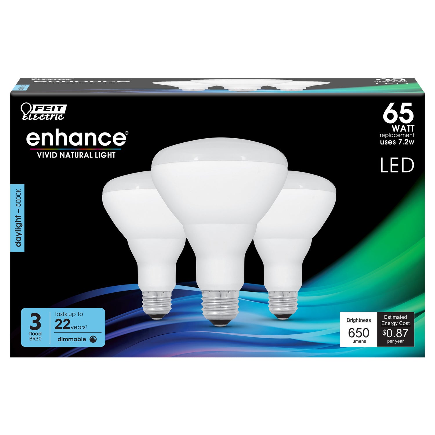 7.2W (65W Replacement) Daylight (5000K) BR30 Dimmable Enhance Reflector LED (3-Pack)