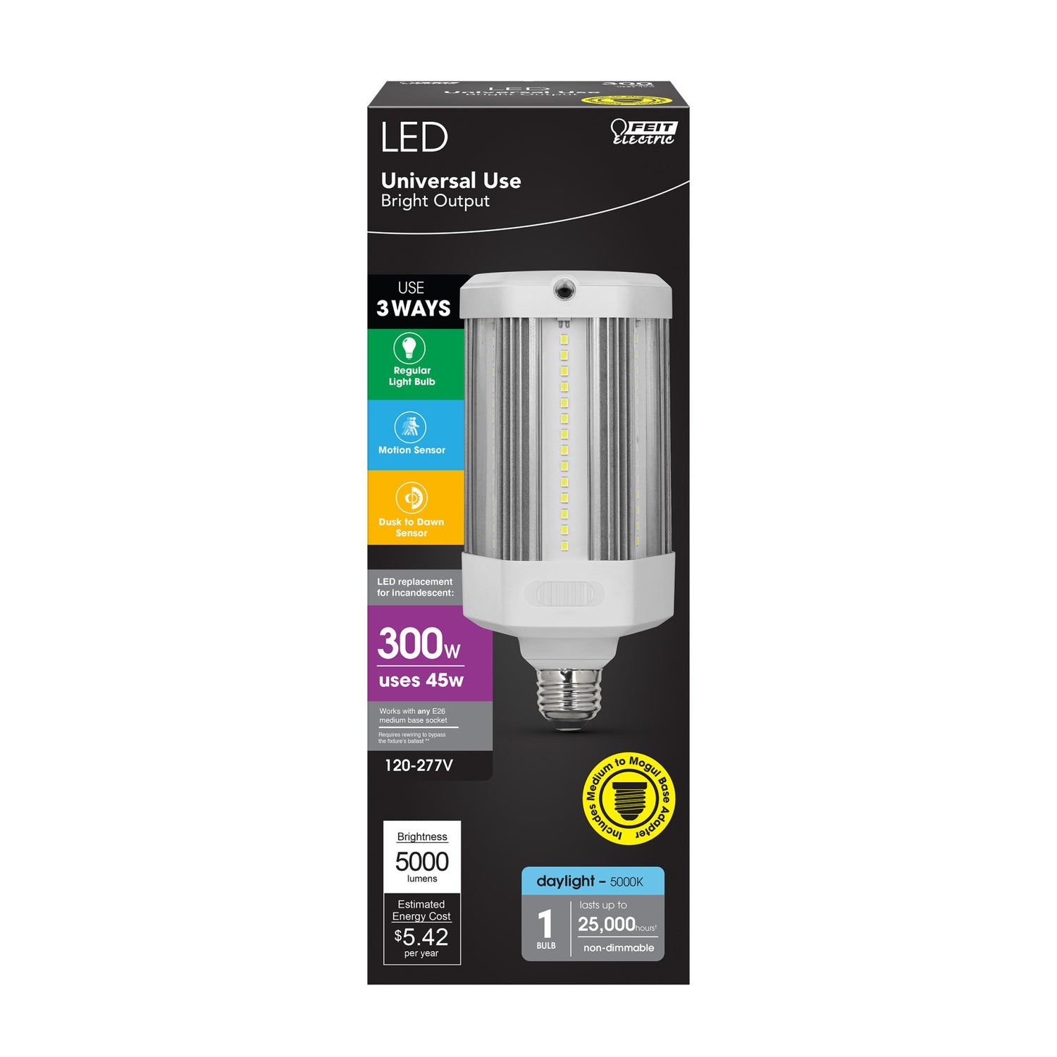 45W (300W Replacement) Daylight (5000K) Corn Cob Yard Light With Dusk to Dawn and Motion Sensors