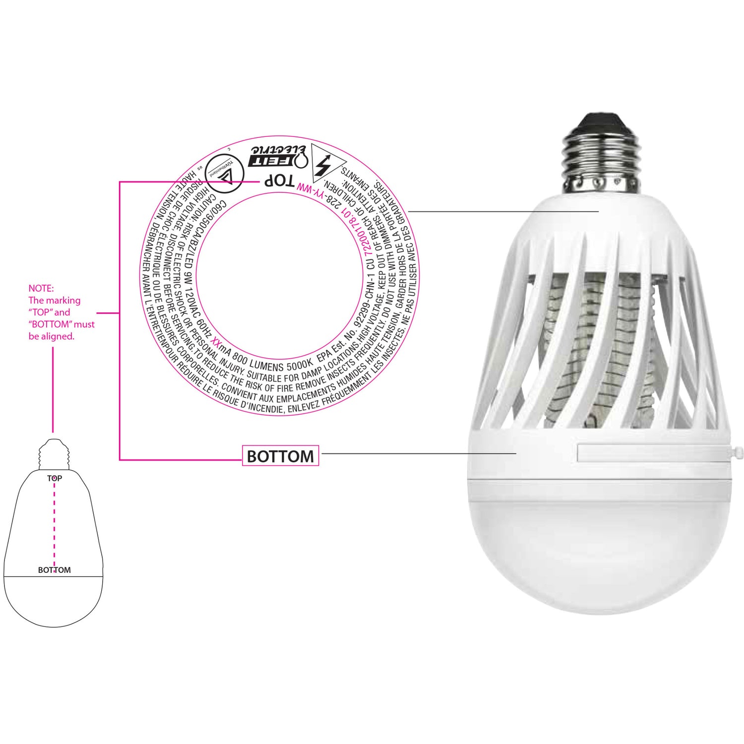 9W (60W Equivalent) Daylight White (5000K) E26 Base Cylinder Shape Bug Zapper and Light Bulb