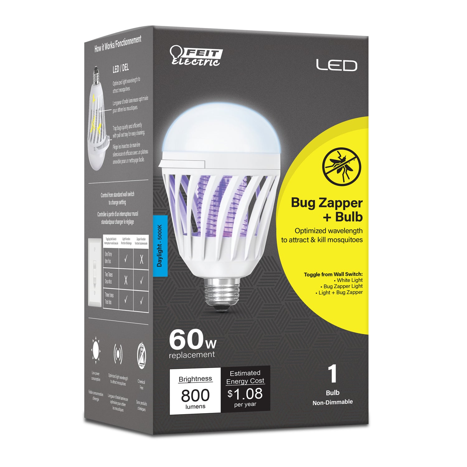 9W (60W Equivalent) Daylight White (5000K) E26 Base Cylinder Shape Bug Zapper and Light Bulb