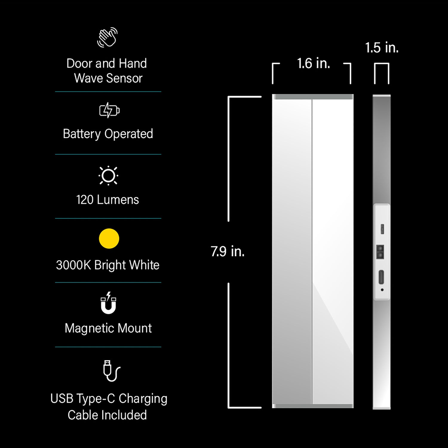 8 in. Rechargeable LED Cabinet Door Light