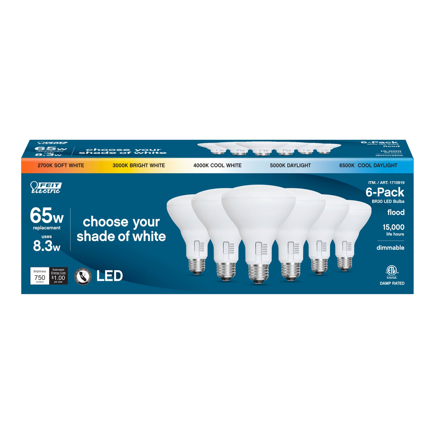 8.3W (65W Replacement) Selectable Color BR30 Reflector E26 Base Dimmable LED Bulb (6-Pack)