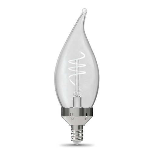 5.5W (60W Replacement) Soft White (2700K) E12 Base BA11 Flame Tip 3-Level Dimming White Filament Bulb (3-Pack)