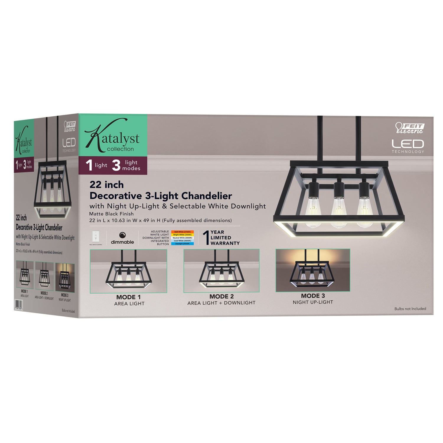 Katalyst Collection LED Decorative 3-Light Chandelier Matte Black