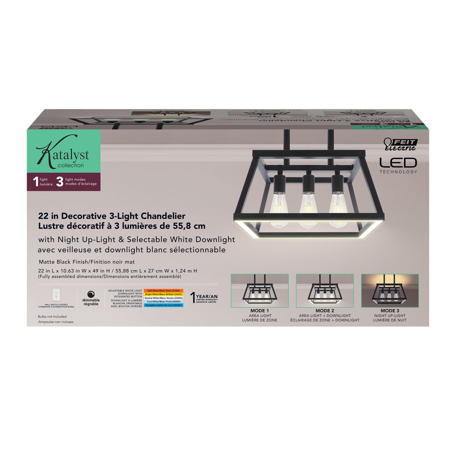 Katalyst Collection LED Decorative 3-Light Chandelier Matte Black