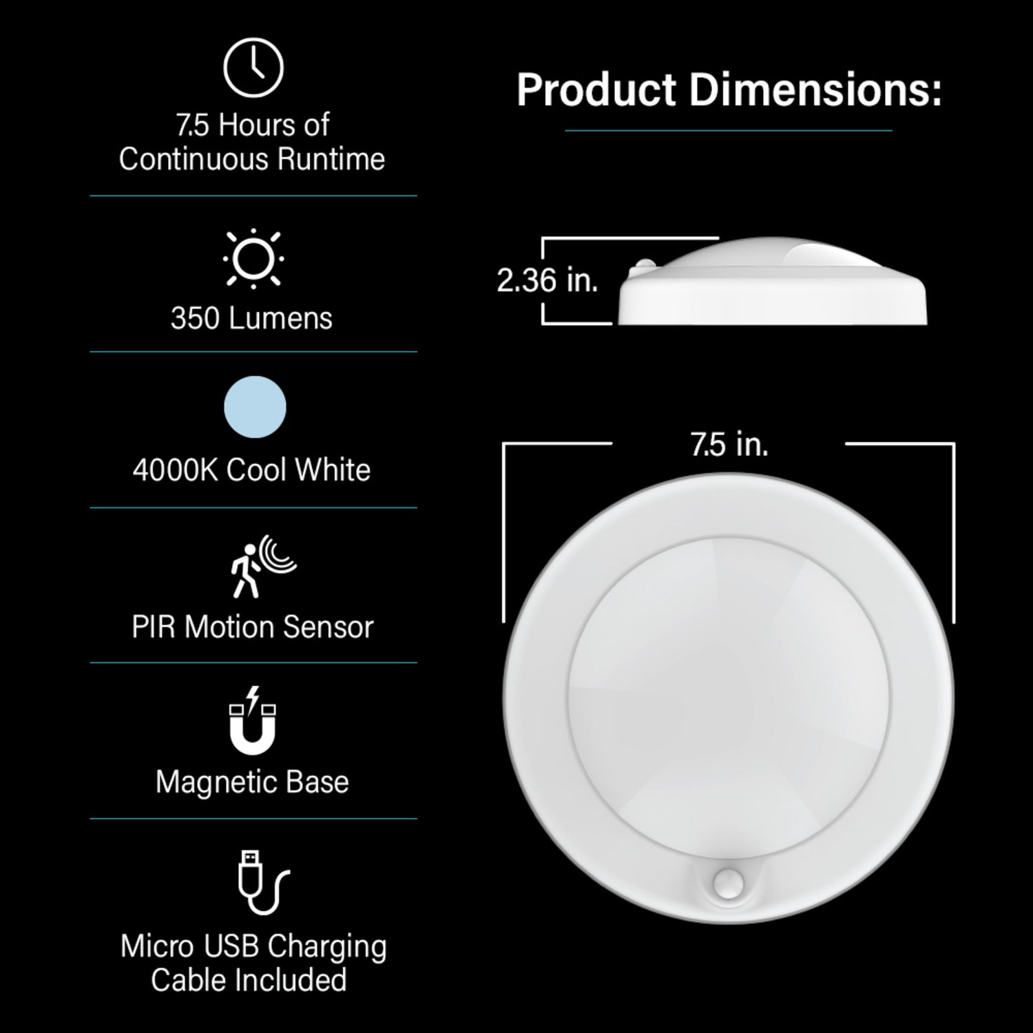 7.5 in. Round Cool White (4000K)Rechargeable Battery Motion Sensing Ceiling Fixture