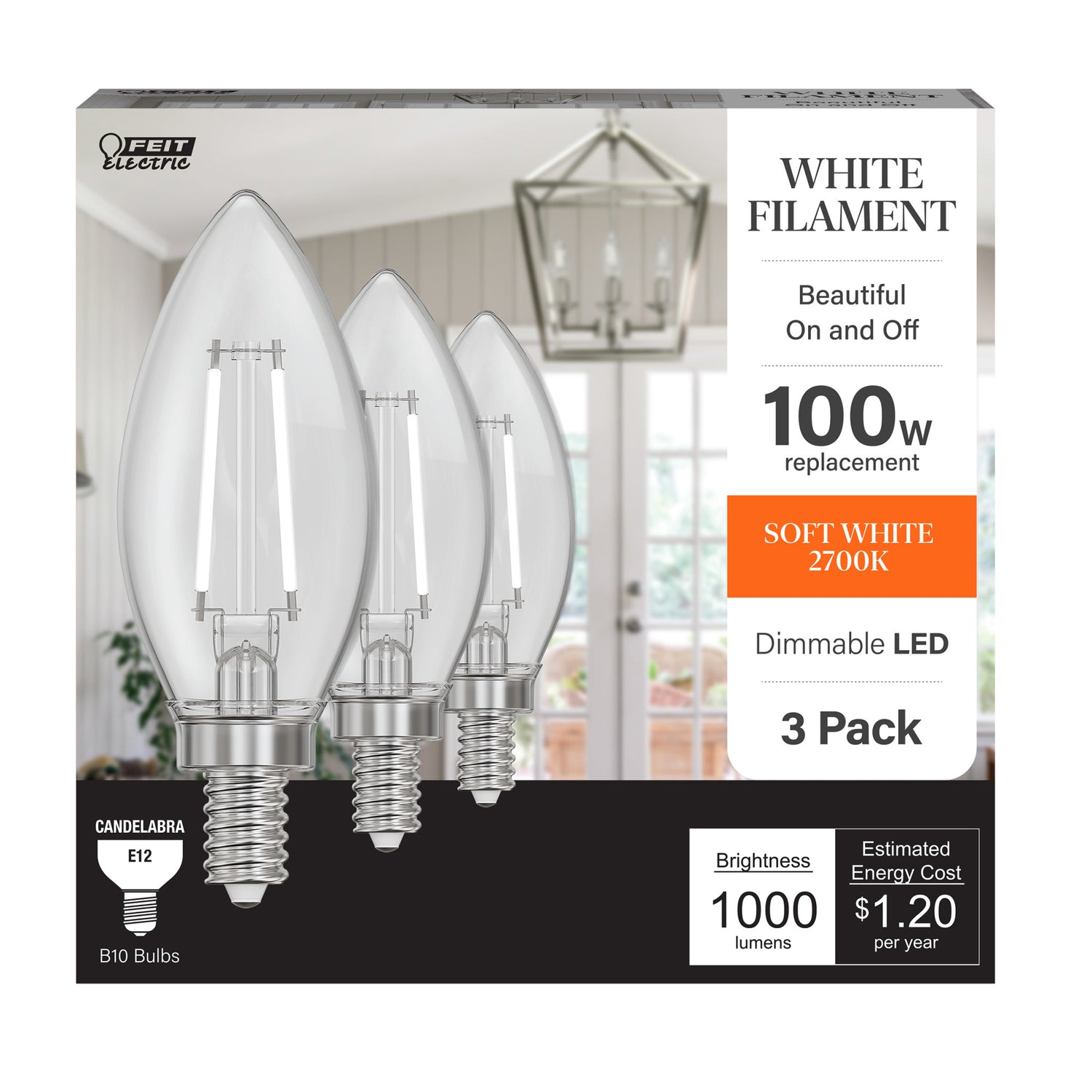 10W (100W Replacement) Soft White (2700K) B10 Shape (E12 Base) Torpedo White Filament Bulb (3-Pack)