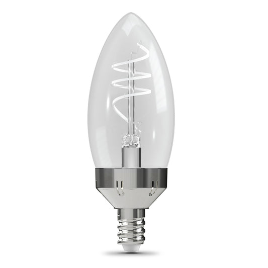 5.5W (60W Replacement) True White (3500K) E12 Base B10 Candelabra 3-Level Dimming Torpedo Tip White Filament LED Bulb (3-Pack)